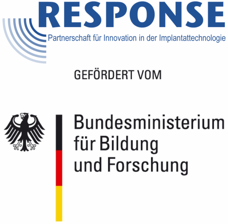 Logo: Response - Partnerschaft für Innovation in der Implantattechnologie. Gefördert vom Bundesministerium für Bildung und Forschung.